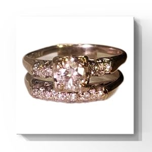 14k White Gold Diamond Wedding and Engagement Antique Rings CTW 1.47